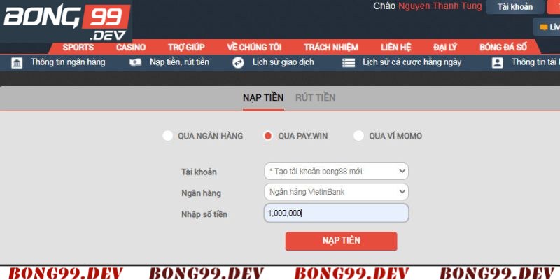 Tổng hợp các phương thức nạp tiền Bong99